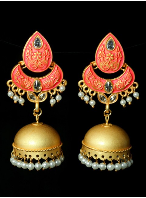 Reverse AD with Meenakari Jhumka Earrings